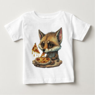 T-shirt Pour Bébé Cute coyote manger pizza