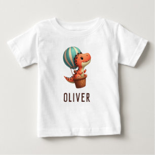 T-shirt Pour Bébé Cute Dino vole dans un ballon à air chaud