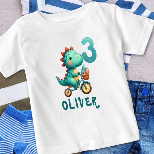 T-shirt Pour Bébé Cute Dinosaur avec vélo 3e anniversaire