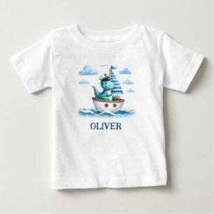 T-shirt Pour Bébé Cute Dinosaur capitaine nautique Personnalisé