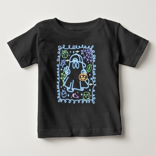 T-shirt Pour Bébé Cute Faux Neon Llow Halloween Fantôme Éffrayant Fi (Devant)
