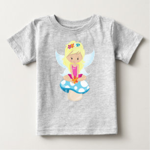 T-shirt Pour Bébé Cute Fée, Fée Magique, Cheveux Blonde, Champignons