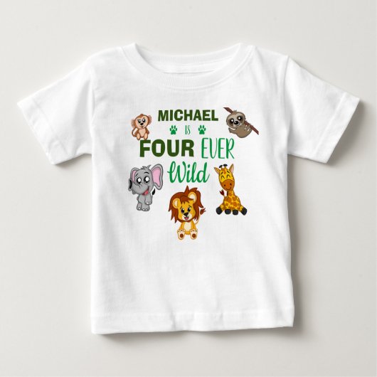 T-shirt Pour Bébé Cute Four Ever Wild Jungle Safari Quatrième annive (Devant)