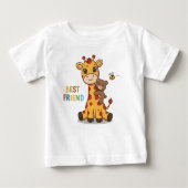 T-shirt Pour Bébé Cute Giraffe and Bear Best Friends Illustration (Devant)