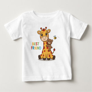 T-shirt Pour Bébé Cute Giraffe and Bear Best Friends Illustration