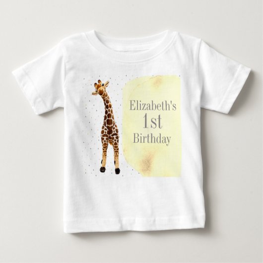 T-shirt Pour Bébé Cute Giraffe Safari Wild Jaune 1ère fête d'anniver (Devant)