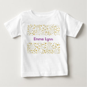 T-shirt Pour Bébé Cute Gold Stars Flower Fireworks Nom personnalisé