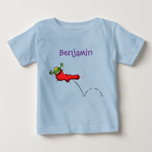 T-shirt Pour Bébé Cute grenouille dans une chaussette rouge saut de (Devant)