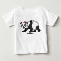 Cute happy panda bear with flower cartoon