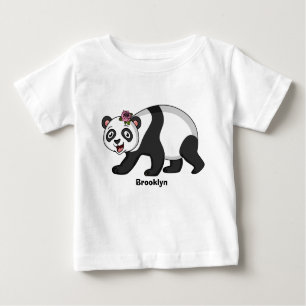 T-shirt Pour Bébé Cute happy panda bear with flower cartoon