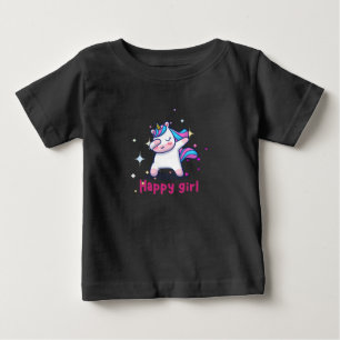 T-shirt Pour Bébé Cute Kawaii Colorful Rainbow Unicorn Happy Girl