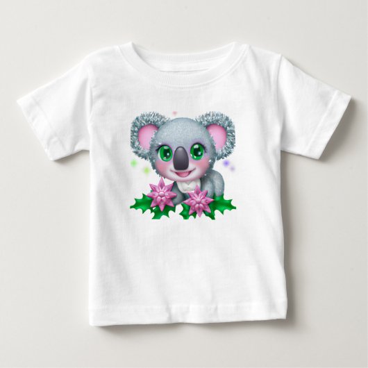 T-shirt Pour Bébé Cute Kawaii Koala Ours avec Fleurs (Devant)