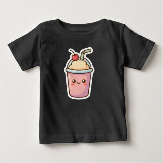T-shirt Pour Bébé Cute Kawaii Pink Milkshake Sticker Design - Adorab