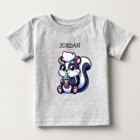 T-shirt Pour Bébé Cute Kawaii Skunk with Bubble Tea Personnalisé (Devant)