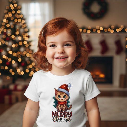 T-shirt Pour Bébé Cute Kitten Merry Christmas Toddler Holiday Cat