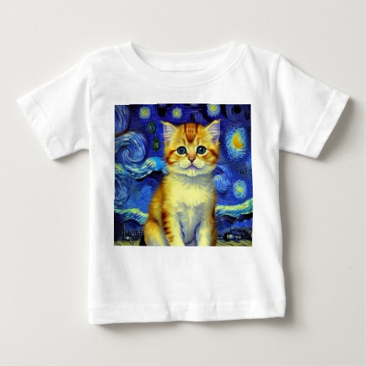T-shirt Pour Bébé Cute Kitten Starry Night Van Gogh (Devant)