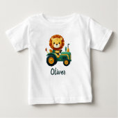 T-shirt Pour Bébé Cute Lion Cub sur Charming Green Tractor (Devant)