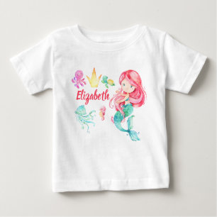 T-shirt Pour Bébé Cute Mermaid personnalisée sous la mer Anniversair