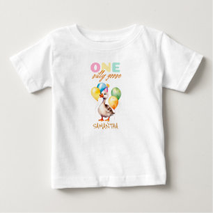T-shirt Pour Bébé Cute One Silly Goose Girl Pink 1er anniversaire