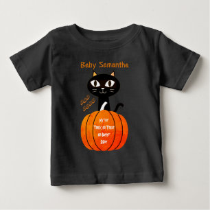 T-shirt Pour Bébé Cute Orange et Chat noir Citrouille 1er Halloween