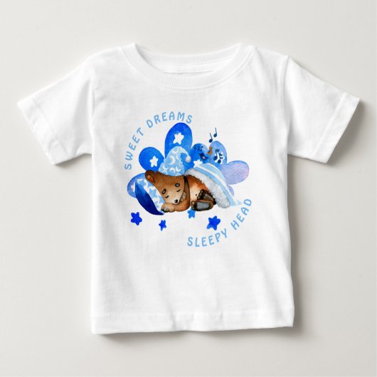 T-shirt Pour Bébé Cute Ours Doux Rêves Sleepy Head Boy (Devant)