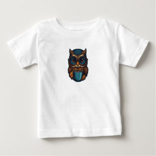 T-shirt Pour Bébé "Cute Owl with Coffee Cup" Conception amusante