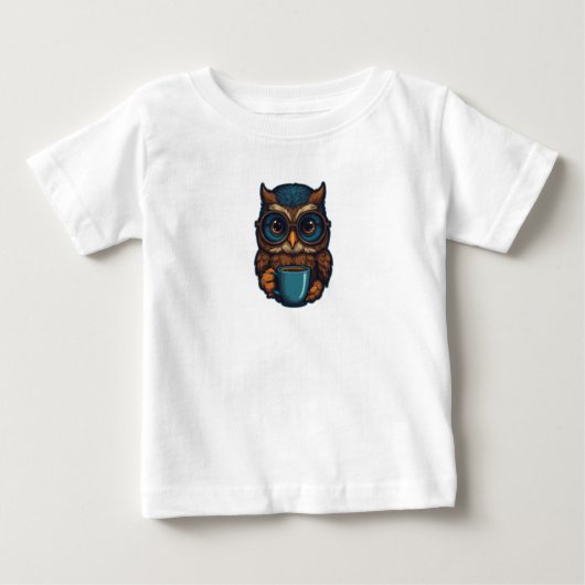 T-shirt Pour Bébé "Cute Owl with Coffee Cup" Conception amusante (Devant)