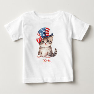 T-shirt Pour Bébé Cute Patriotic Kitten 4 juillet fille