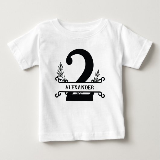 T-shirt Pour Bébé Cute Personnalisé Floral Noir & Blanc Enfants (Devant)