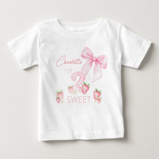 T-shirt Pour Bébé Cute Pink Strawberries 2 Two Sweet 2nd Birthday (Devant)