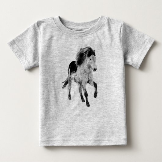 T-shirt Pour Bébé Cute pony in motion, black and white (Devant)