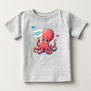 T-shirt Pour Bébé Cute, poulpe caricaturale avec poisson