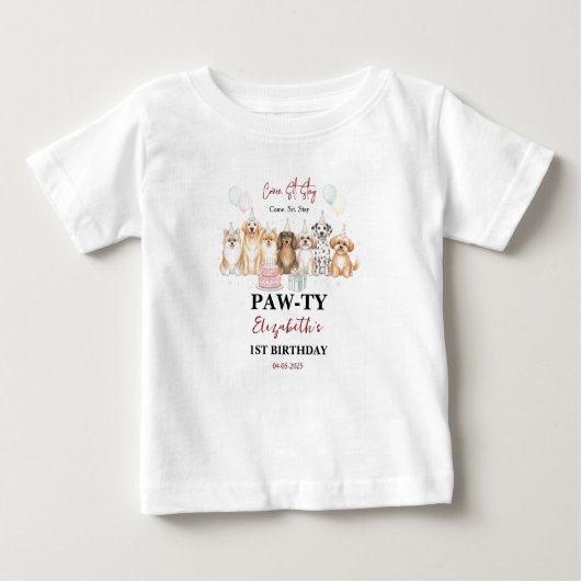 T-shirt Pour Bébé Cute Puppy Dog Boy 1st Birthday | Pawty Time First (Devant)