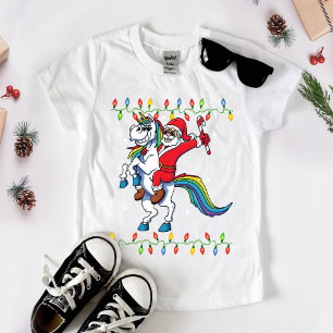 T-shirt Pour Bébé Cute Rainbow Père Noël équitation Unicorn