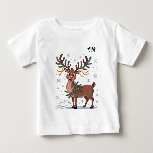 T-shirt Pour Bébé Cute Rudolph with Gold Accents Initials (Devant)