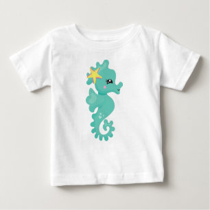 T-shirt Pour Bébé Cute Seahorse, Green Seahorse, Starfish, Coeurs