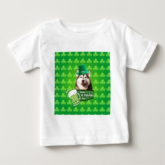T-shirt Pour Bébé Cute Siberian Husky Chien Casquette St. Patrick's  (Devant)