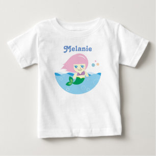 T-shirt Pour Bébé Cute sirène avec cheveux roses Personnalisé