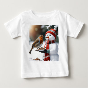 T-shirt Pour Bébé Cute Snowman nourrit un design de Noël Robin