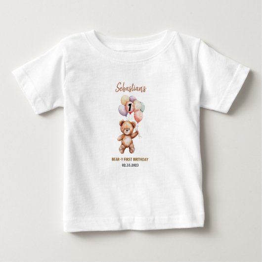 T-shirt Pour Bébé Cute Teddy Bear 1er Anniversaire | Douce Ourse (Devant)