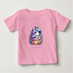 T-shirt Pour Bébé Cute Unicorn & Cupcake Personnalisé Anniversaire F