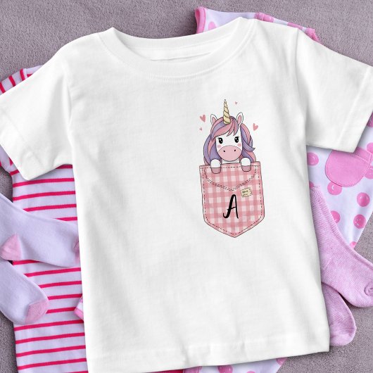 T-shirt Pour Bébé Cute Unicorn Pékin de Pocket avec initial