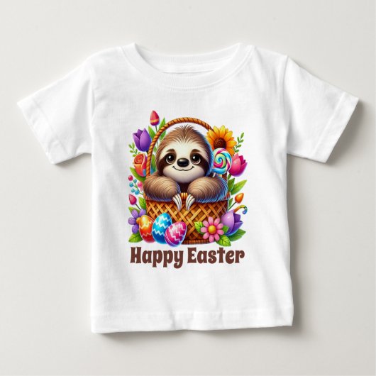 T-shirt Pour Bébé Cute unisex sloth Happy Easter  (Devant)