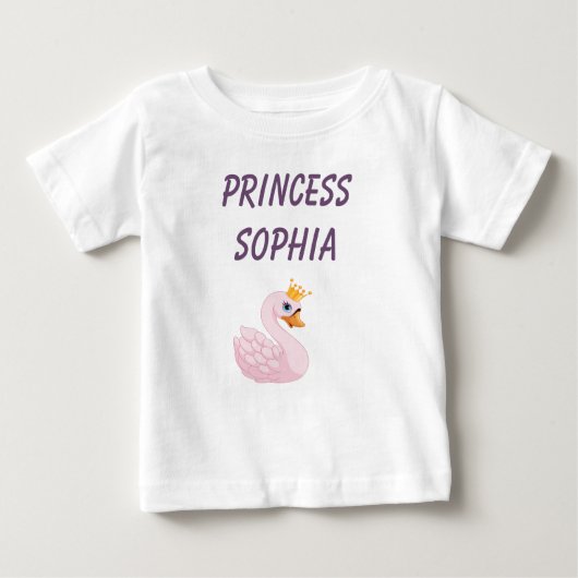 T-shirt Pour Bébé Cygne princesse rose sur nom blanc (Devant)
