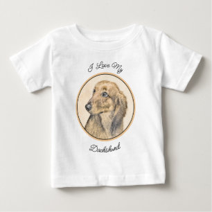 T-shirt Pour Bébé Dachshund (Longhaerien) Peinture - Art Chien origi