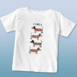 T-shirt Pour Bébé Dachshund Wiener Sausage Chien Personnalisé<br><div class="desc">Mignonne petite saucisse Dachshund ou des chiens édulcorés en laine. Art original de Nic Squirrell. Modifiez le nom pour customiser.</div>