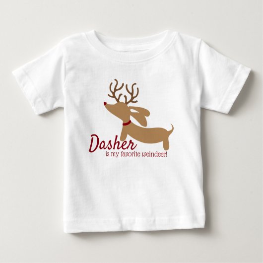 T-shirt Pour Bébé Dasher la chemise de Noël de teckel de Weindeer (Devant)