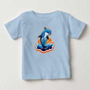 T-shirt Pour Bébé Dauphin Bleu sautant par-dessus les vagues de l'oc