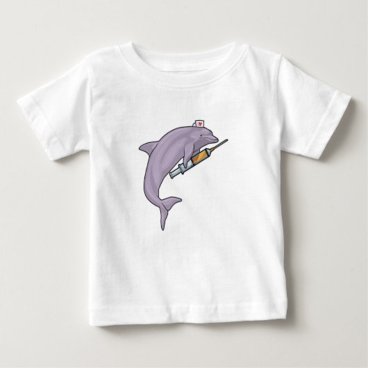 T-shirt Pour Bébé Dauphin comme infirmière avec seringue (Devant)