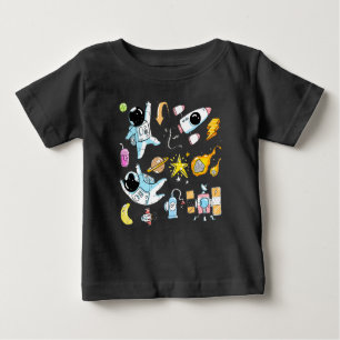 T-shirt Pour Bébé De mignons astronautes aux Doodles spatiaux